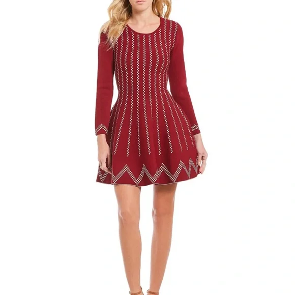 Gianni Bini Burgundy Red Kortni Sweater Fit and Flare Dress Sz S - Picture 1 of 7